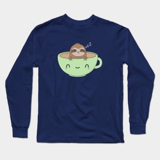 Cute Cartoon Coffee Sloth Long Sleeve T-Shirt